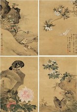 缪桂 花鸟 四屏