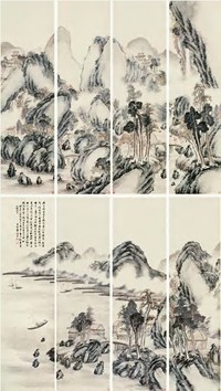 西门藻 1887年作 丹青图 八屏