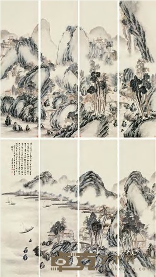 西门藻 1887年作 丹青图 八屏 143×40.5cm×6；143×39.5cm×2
