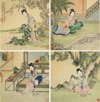 包栋 1856年作 仕女 册页（八开选四）