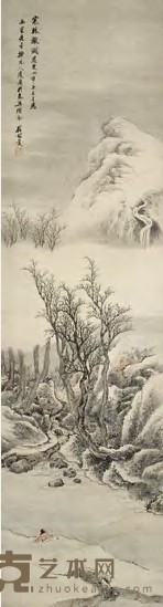 顾鹤庆 1824年作 寒林激涧 立轴 145×39cm