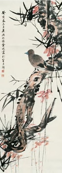 金城 1923年作 秋叶栖禽 立轴