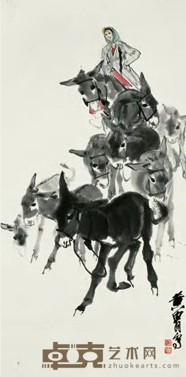 黄冑 牧驴图 立轴 88×42.5cm