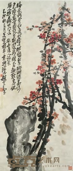 赵云壑 1915年作 梅石图 立轴 120×51cm