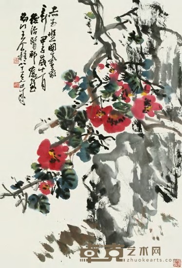 王个簃 1984年作 花卉 立轴 67.5×45.5cm