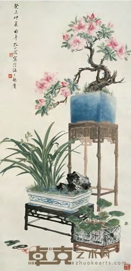 孔小瑜 1943年作 岁朝清供 立轴 102.5×50.5cm