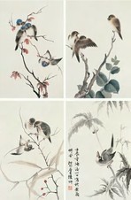 陆抑非 1952年作 花鸟  册页 （十开选四）
