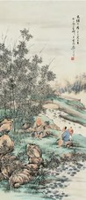 倪田 水村纳凉 立轴
