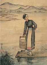 庞熏琴 汲水少女 立轴