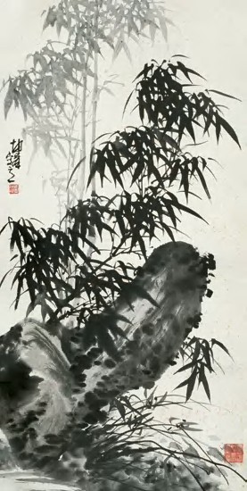 卢坤峰 竹石幽兰 立轴131.5×66cm