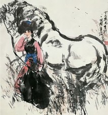 周思聪 丁巳（1977）年作 人物 马 立轴