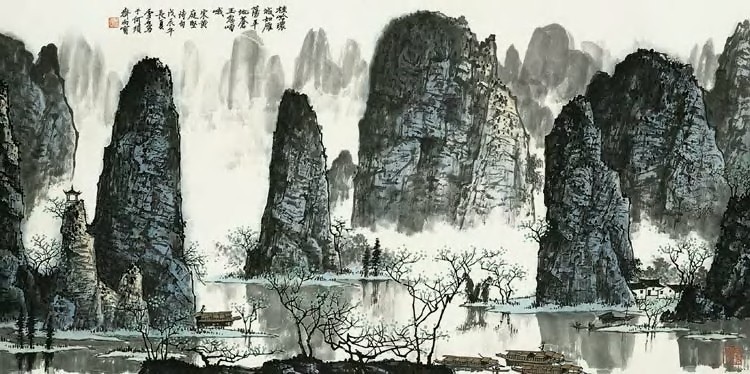 白雪石 戊辰（1988）年作 桂林山水 立轴68×136cm