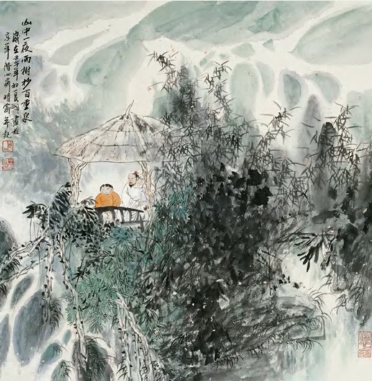 王明明 壬午（2002）年作 山水人物 立轴65×63cm