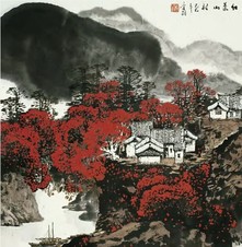 李颖 己巳（1989）年作 红叶山村 立轴