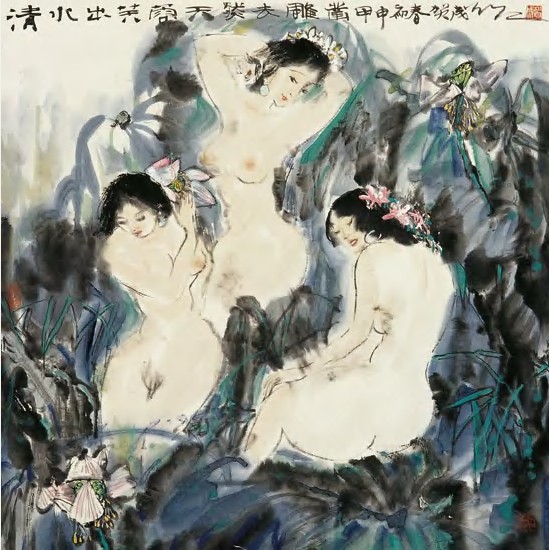 贺成 甲申（2004）年作 清水出芙蓉 镜心68.5×68.5cm