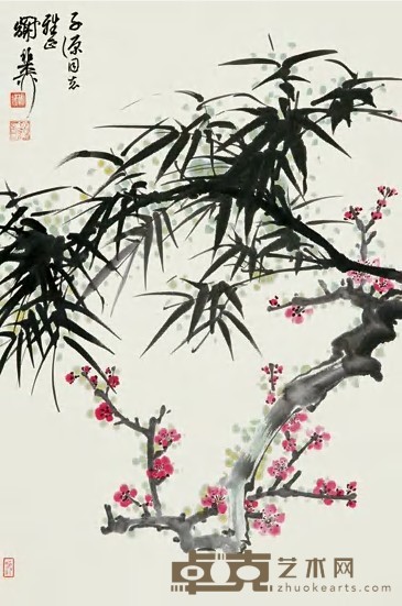 谢稚柳 双清图 立轴 67×45cm
