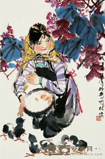 林墉 戊午（1978）年作 少女 立轴 68.5×45.5cm