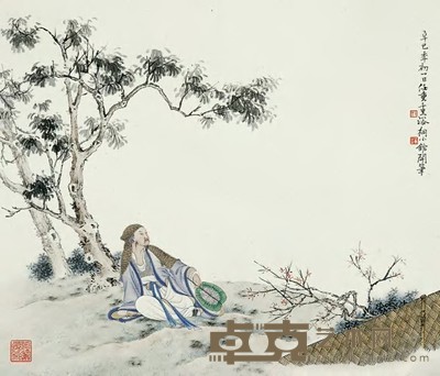 任重 辛巳(2001)年作 高士图 镜心 39×45.5cm