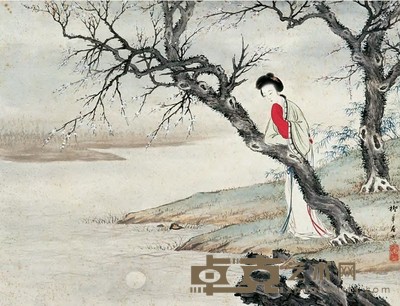 郑慕康 赏月图 镜心 33×42cm