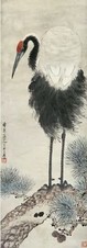 居廉 丙子（1876）年作 松龄鹤寿图 立轴