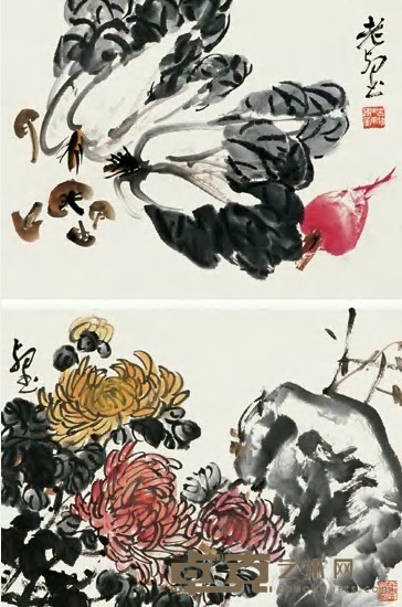 赵云壑 花卉（二件） 镜心 34.5×46cm×2