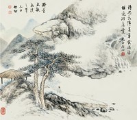 启功 山水 镜心