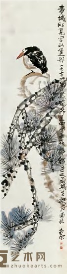 陈子庄 癸丑（1973）年作 鸟石图 立轴 137×34cm
