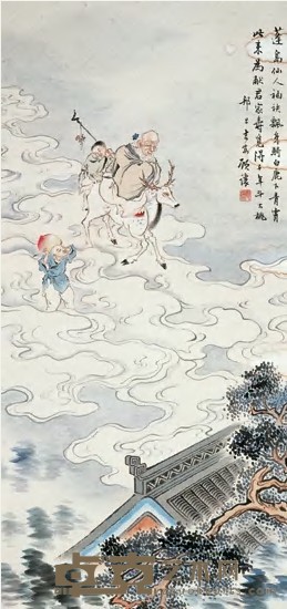 顾让 祝寿图 立轴 83×39.5cm