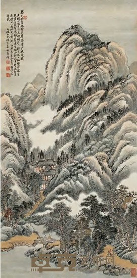 姜筠 丁酉（1897）年作 山水 立轴 130×64cm