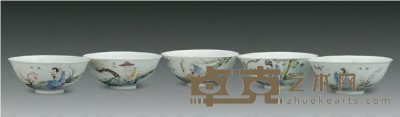 民国 粉彩人物纹碗(一套五件) 16.6×7.4cm