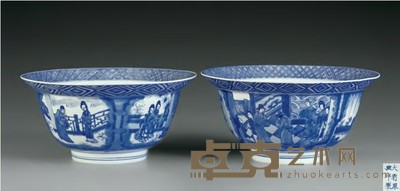 清康熙 青花故事纹碗(一对) 20×10cm