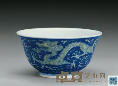 清道光 蓝地黄龙纹碗 10.3×5.2cm