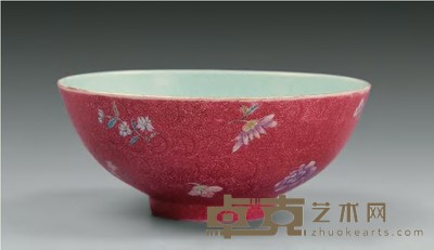 清光绪 胭脂红轧道花卉碗 17.2×7.2cm