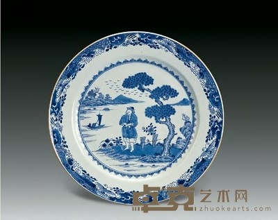 清康熙 青花人物纹盘 40×4.5cm