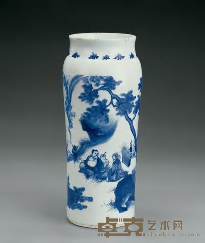 明崇祯 青花故事纹筒瓶 9.6×27.6cm