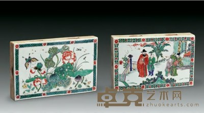 清康熙 五彩人物花卉纹瓷砖 26×17.2×3.8cm