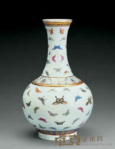 清光绪 粉彩百蝶纹赏瓶 9.6×38.8cm