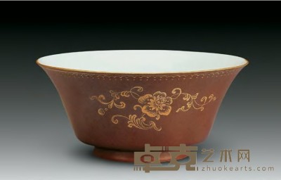 清乾隆 酱釉描金花卉纹碗 19.5×8.5cm