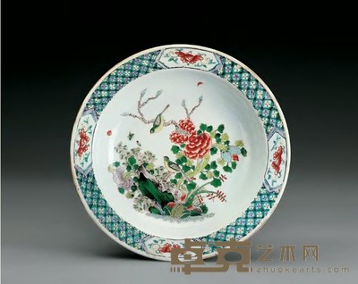 清光绪 五彩花鸟纹盘 直径28.5cm
