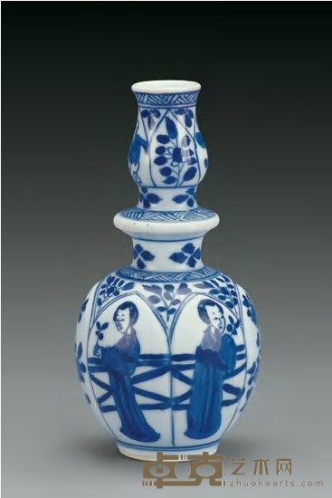 清康熙 青花人物纹小瓶 高13cm