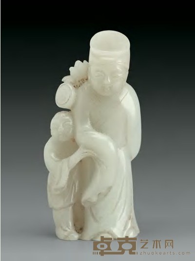 清中 玉人物立件 高7.6cm