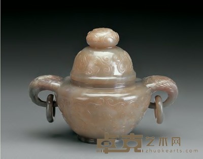 清 青玉刻缠枝花卉盖盅 高16cm