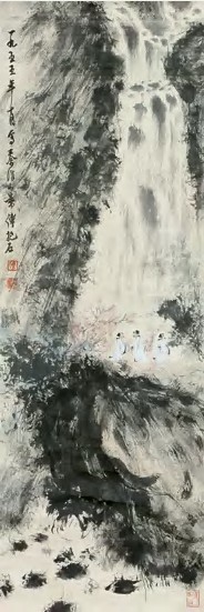 傅抱石 秦淮小景 立轴95×32cm