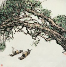 王琦 春江帆影 镜心