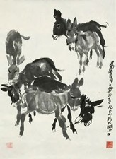 黄冑 六驴图 镜心