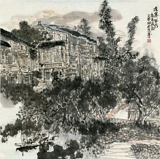 王梦湖 风景 镜心