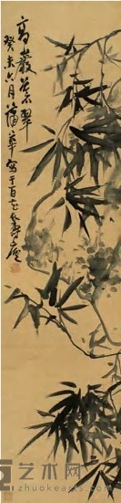 蒲华 癸未（1883）年作 高岩苍翠 立轴 133.5×33cm