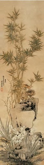 张若霭 兰竹灵石 立轴 145×39cm