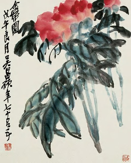 吴昌硕 戊午（1918）年作 牡丹图 镜心33×27cm