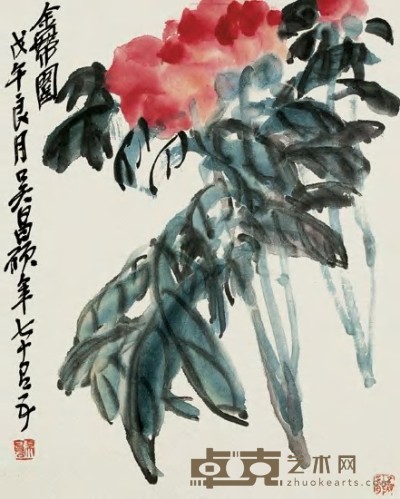 吴昌硕 戊午（1918）年作 牡丹图 镜心 33×27cm
